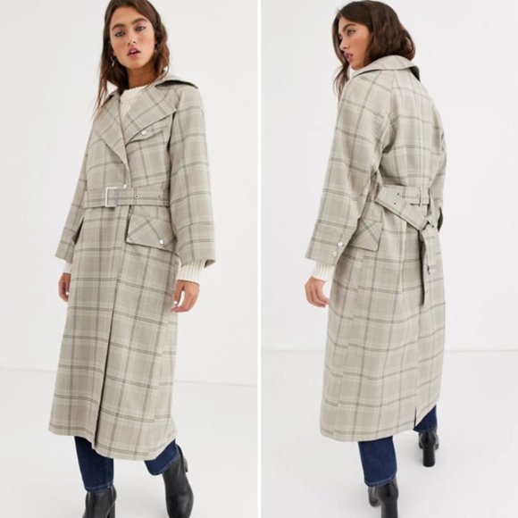 Topshop Jackets & Blazers - Topshop Editor Check Plaid Belted Trench Coat NWT